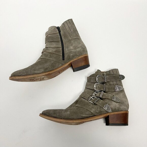 Catarina Martins Shoes - CATARINA  MARTINS western side buckle boots Grey Suede Sz 41 US Sz 11